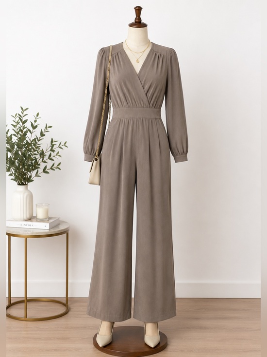 Monteau Pants - Monteau Women’s Long-Sleeve Wide-Leg Jumpsuit